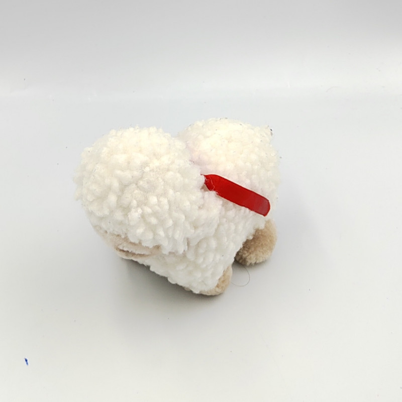 Peluche mouton blanc beige ruban rouge
