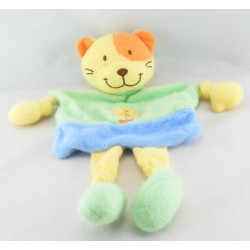 Doudou plat chien bleu vert jaune fleur POMMETTE