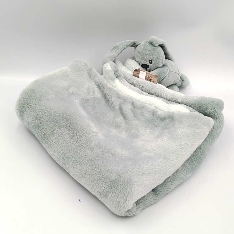 Doudou lapin bleu couverture Lapidou NATTOU
