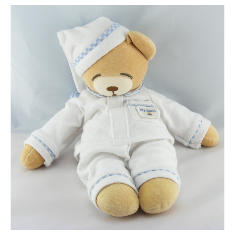 Doudou ours pyjama blanc vichy bleu KALOO