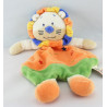 Doudou Lion Orange Jaune Crinière bleue Tactile Nicotoy
