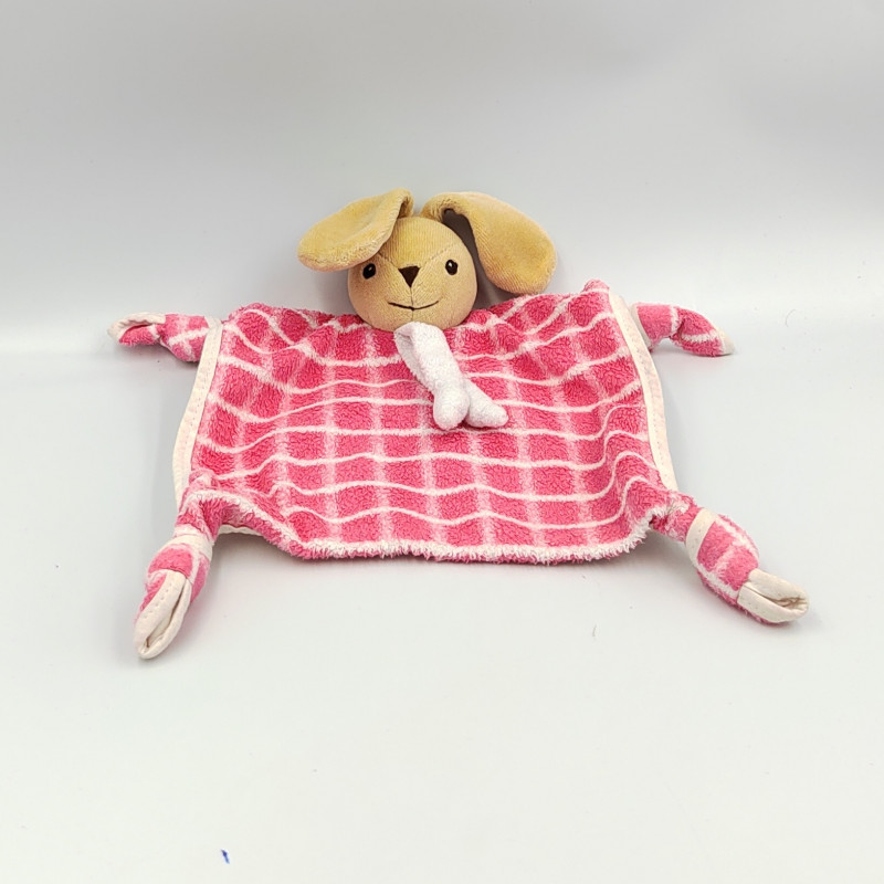 Doudou plat lapin carreaux rose NOUNOURS