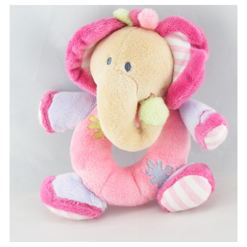 Doudou musical éléphant rose mauve fleurs NATTOU