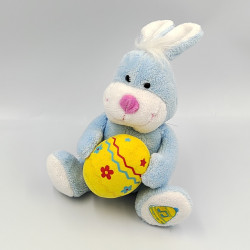 Doudou lapin bleu oeuf de pâque jaune GIPSY