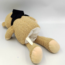 Doudou marionnette ours beige écharpe bleu marine