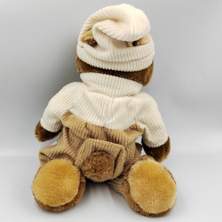 Doudou peluche ours marron beige blanc velours bonnet NICOTOY