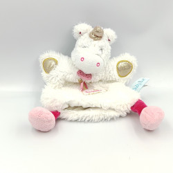 Doudou marionnette licorne blanche rose doré BABY NAT