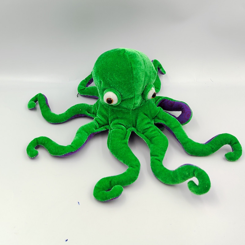 Doudou peluche pieuvre poulpe vert violet CP INTERNATIONAL