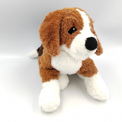 Peluche chien marron blanc beige