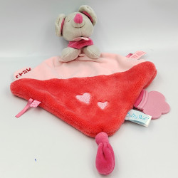 Doudou plat souris rose rouge coeurs super doudou BABY NAT