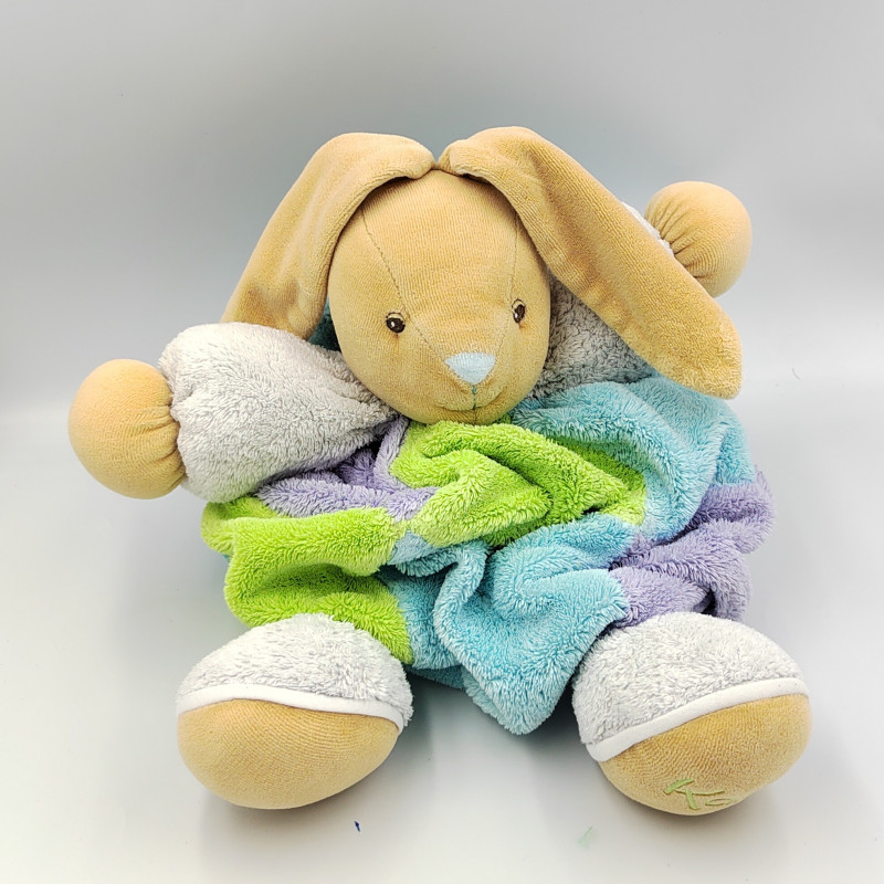 Doudou lapin plume blanc vert bleu mauve KALOO