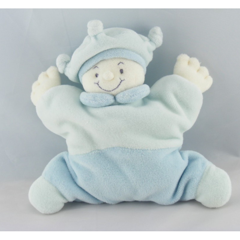 Doudou semi plat lutin clown bleu vert JOLLYBABY