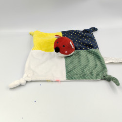 Doudou plat renard rouge bleu vert jaune blanc rayé étoiles SC CONSYS