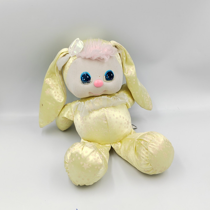 Ancienne peluche lapin jaune étoiles satin Mattel 1989