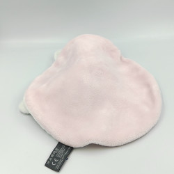 Doudou plat rond lapin blanc rose col marron pois ORCHESTRA