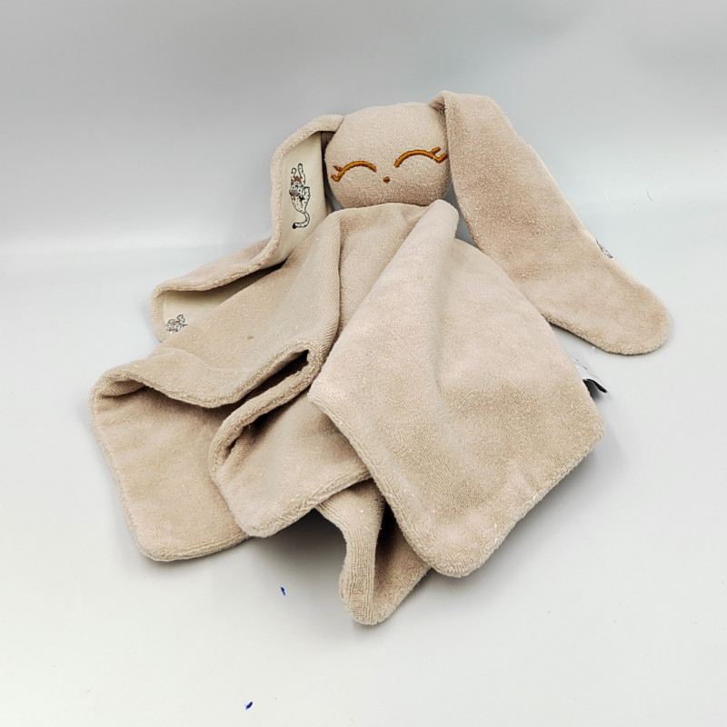 Doudou plat lapin beige éponge Louis & Jules