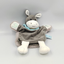 Doudou marionnette ane gris bleu blanc Ferme BABY NAT