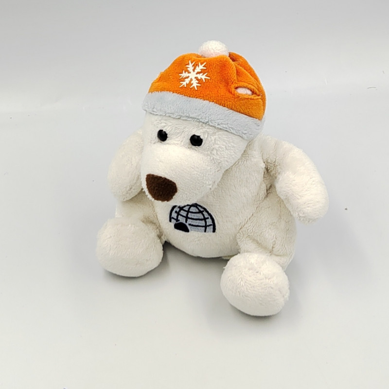 Doudou ours polaire blanc bonnet orange igloo GIPSY