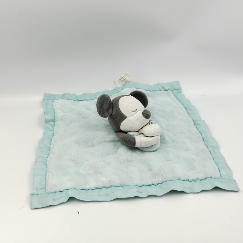 Doudou plat Mickey gris bleu satin DISNEY BABY