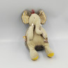 Doudou musical éléphant beige jaune rouge Les Papoum MOULIN ROTY