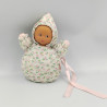 Ancien doudou poupée lutin blanc rose fleurs COROLLE