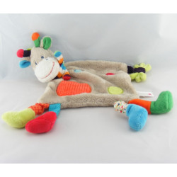 Doudou plat girafe vache gris à pois écharpe rayé NICOTOY
