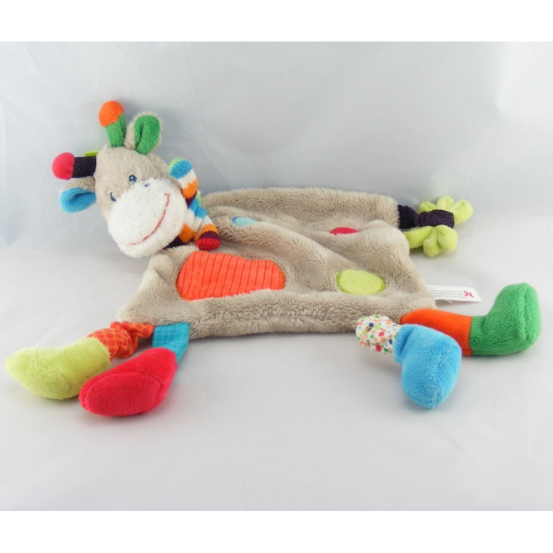 Doudou plat girafe vache gris à pois écharpe rayé NICOTOY