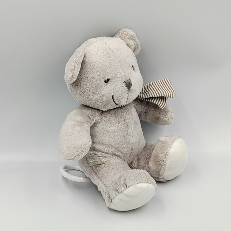 Doudou musical ours gris rayé MOTS D'ENFANTS