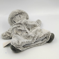 Doudou plat marionnette pingouin gris blanc TEX