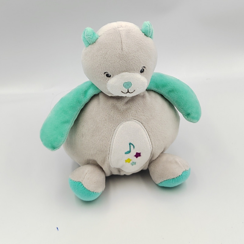 Doudou musical ours gris blanc bleu U TOUT PETITS
