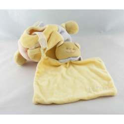 Doudou plat jaune Chat Patou foulard bleu Bengy