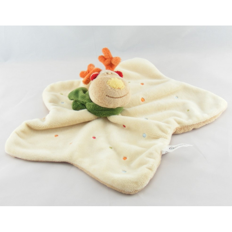 Doudou lapin beige rouge vert jaune CATIMINI