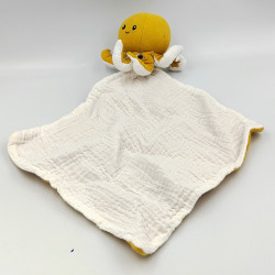 Doudou plat pieuvre poulpe jaune blanc OSTARIA