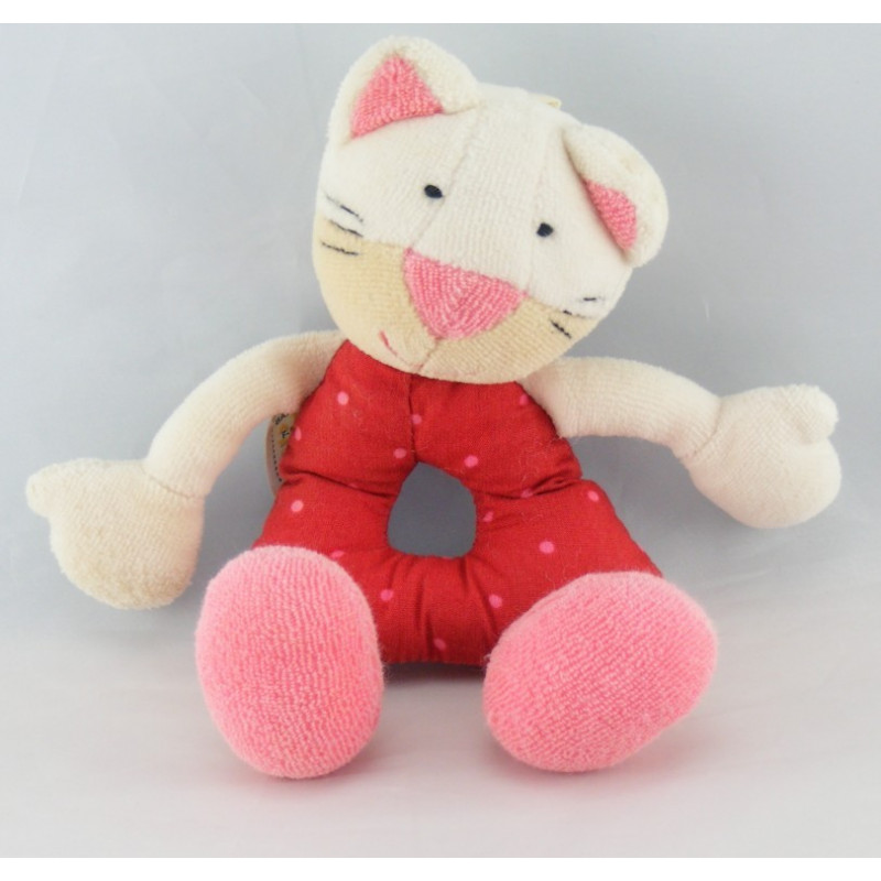 Doudou plat rond chat jaune rose dentition BABYSUN