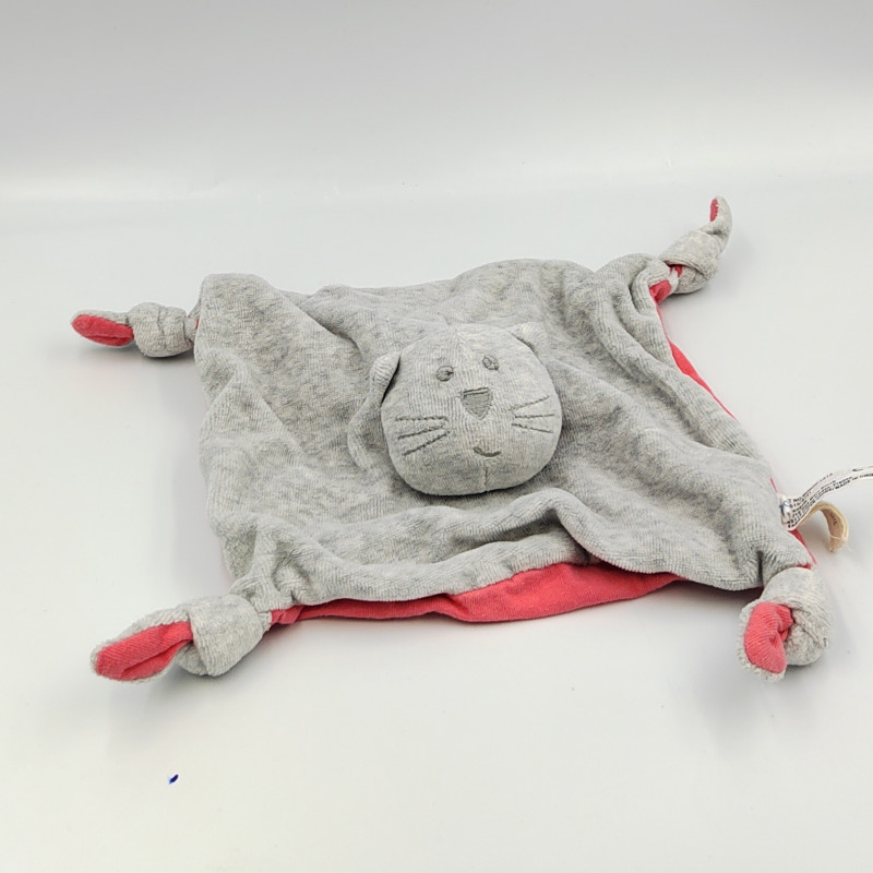 Doudou plat chat gris rose BOUT'CHOU BOUTCHOU