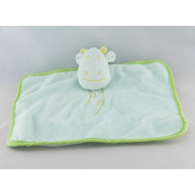 Doudou plat Vache bleu vert Tex