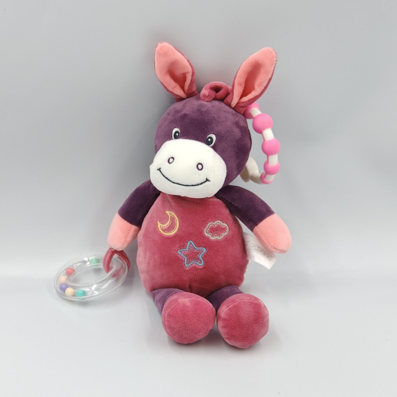 Doudou ane cheval rose violet prune hochet GIPSY