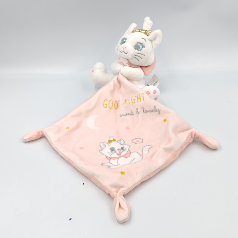 Doudou chat blanc rose Les Aristochats mouchoir Good Night DISNEY