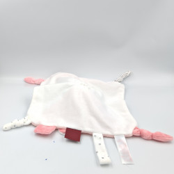 Doudou plat lapin rose gris blanc pois étoiles OBAIBI