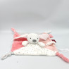 Doudou plat lapin rose gris blanc pois étoiles OBAIBI