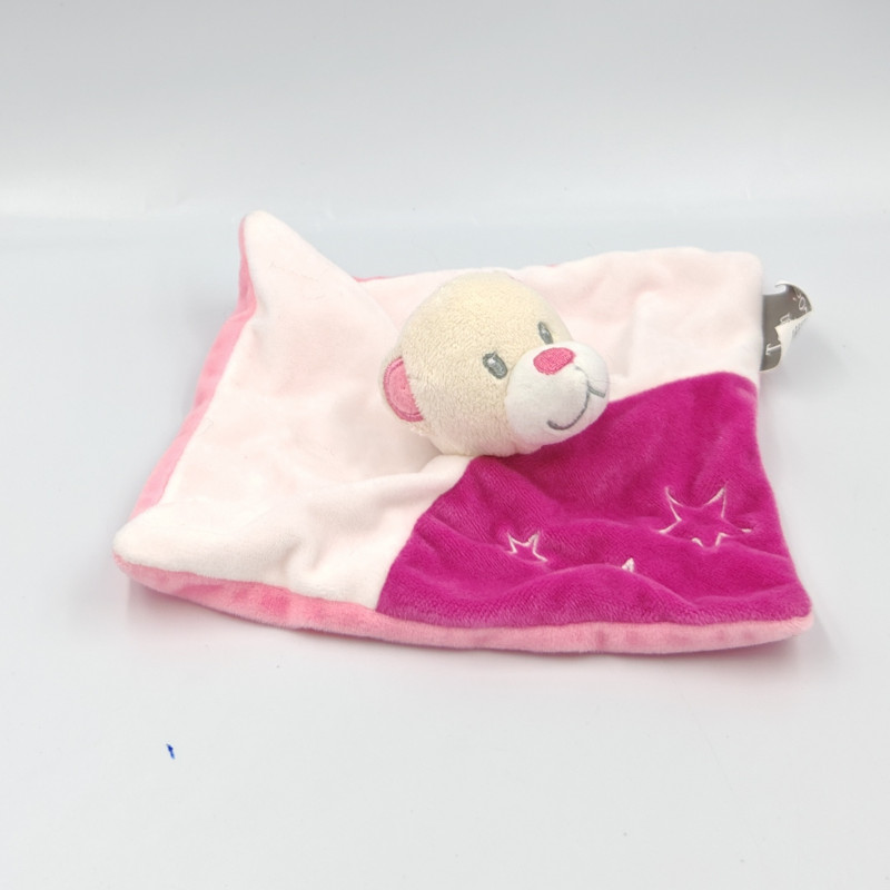 Doudou plat ours blanc rose étoiles TOM & ZOE