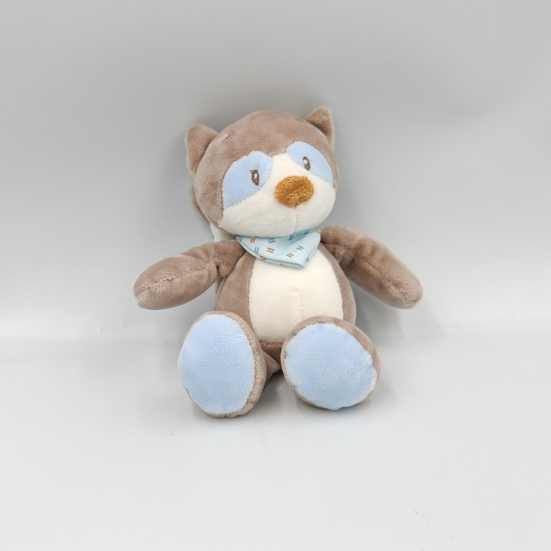 Doudou raton laveur beige blanc bleu Jim & Bob NATTOU