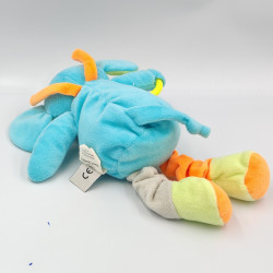 Doudou éléphant bleu orange vert gris miroir hochet U TOUT PETITS