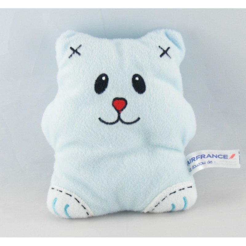 Doudou semi plat ours chat vert AIR FRANCE
