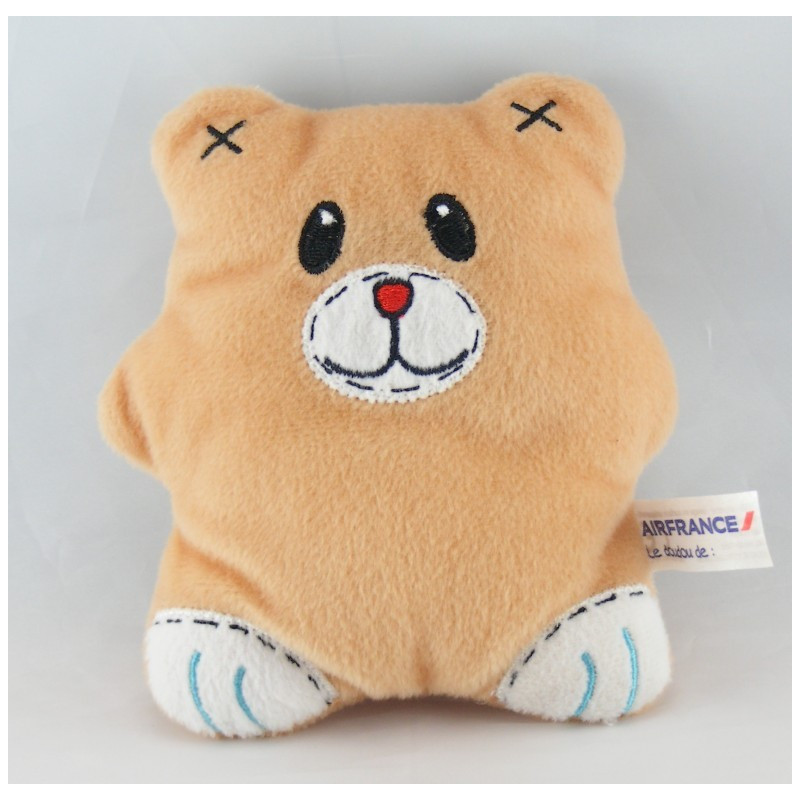 Doudou semi plat ours chat vert AIR FRANCE
