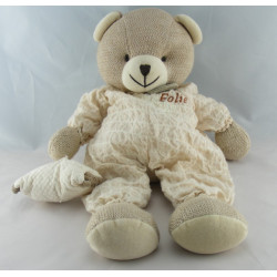Doudou ours beige laine avec coussin DOUDOU ET COMPAGNIE