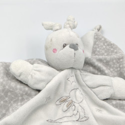 Doudou plat lapin blanc gris KIABI SIMBA TOYS taché