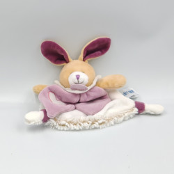 Doudou plat luminescent lapin rose prune beige Lumilunes BABY NAT