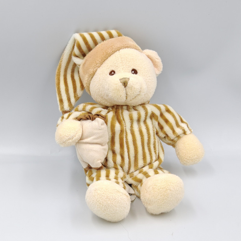 Doudou ours pyjama beige rayé PLANET PLUCH
