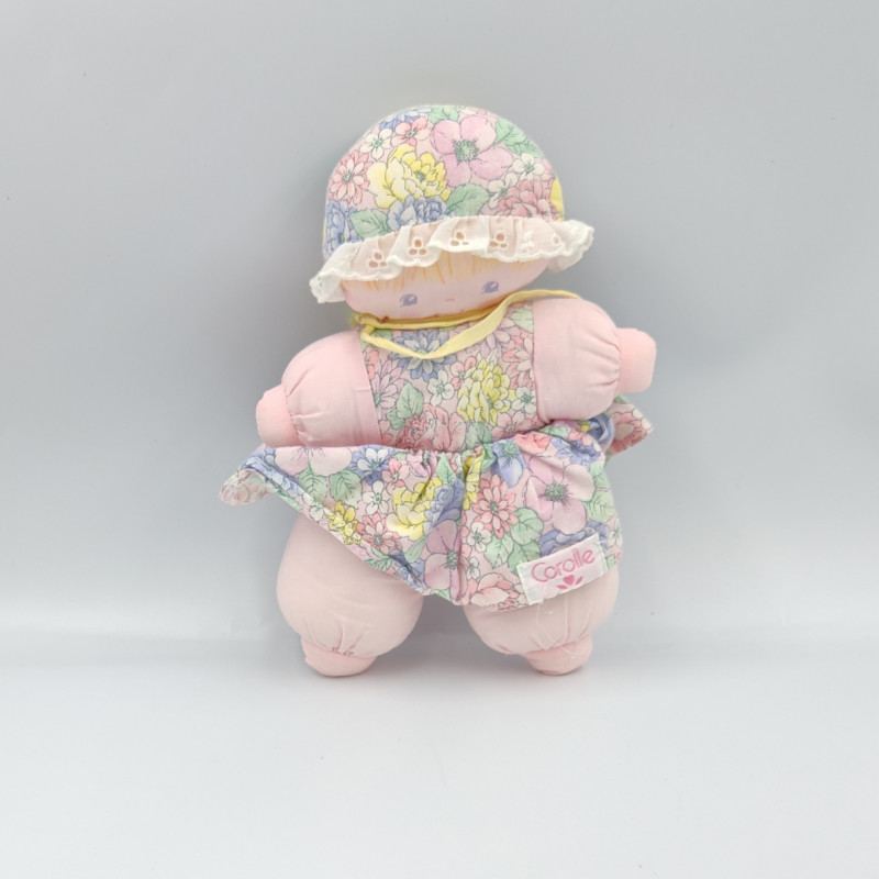 Ancien doudou poupée chiffon rose fleurs COROLLE